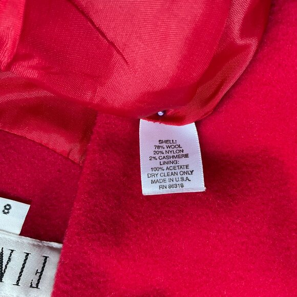 Finity Coat Peacoat Wool Cashmere Cropped Collar Long Sleeves Red Y2K (8) - Picture 7 of 8
